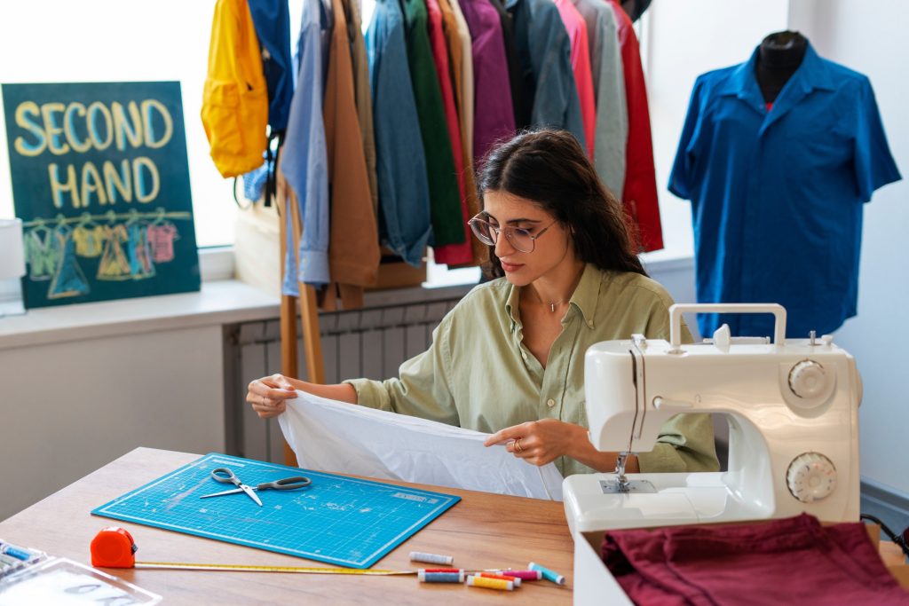 woman repairing clothes